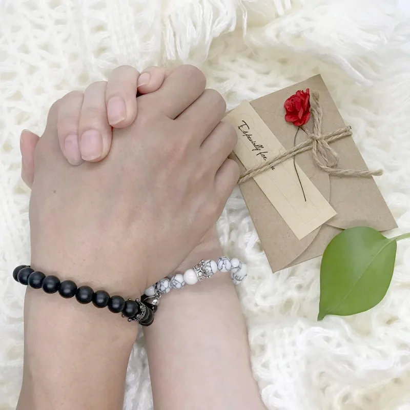 King&Queen Crown His and Her Bracelets Heart Matching Couple Bracelet Long Distance Relationship Gifts Jewelry for Women Men