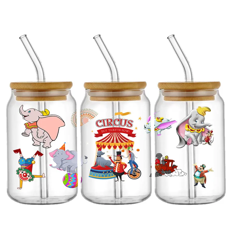 Fashion Disney Cartoon Dumbo Circus UV DTF Transfer Sticker Waterproof Transfers Decals For 16oz Glass Cup Wrap Stickers