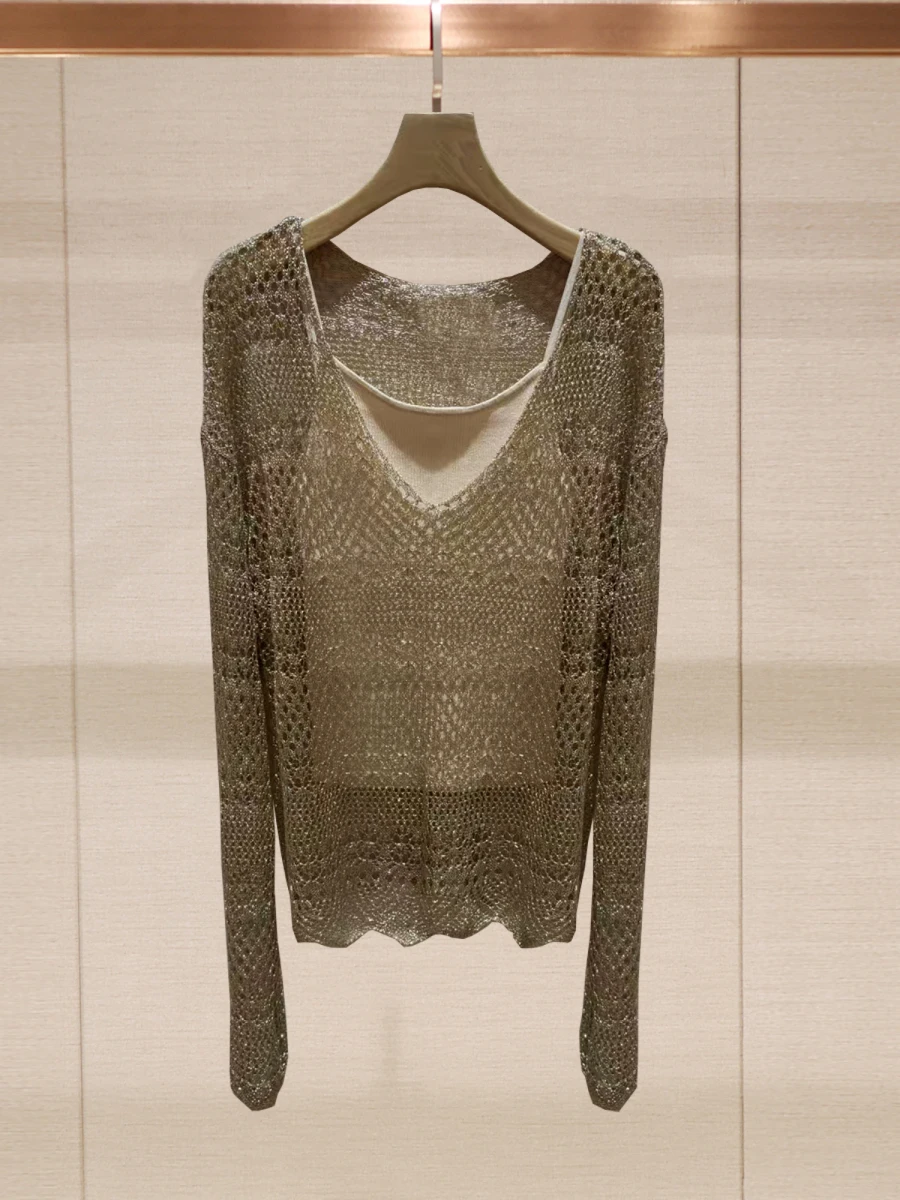 Strukturierte Strickwaren Me Hollow Out Zweiteiliges Set Faionable Sommer Neuankömmling JOOva Lady Commute Sle Slim Fit Long Sve