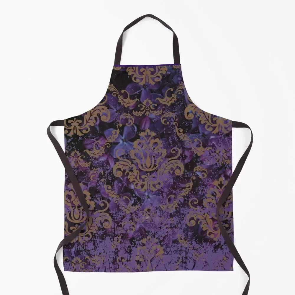 

Shabby Chic Purple Damask Pattern Apron For Girl chef costume chefs barber men Apron