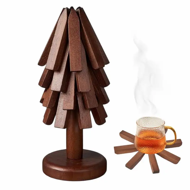 Trivets for Hot Dishes Pot Trivets Tree Coaster Table Coasters Christmas Tree Trivet Wooden Trivets Desk Decor Foldable for Hot