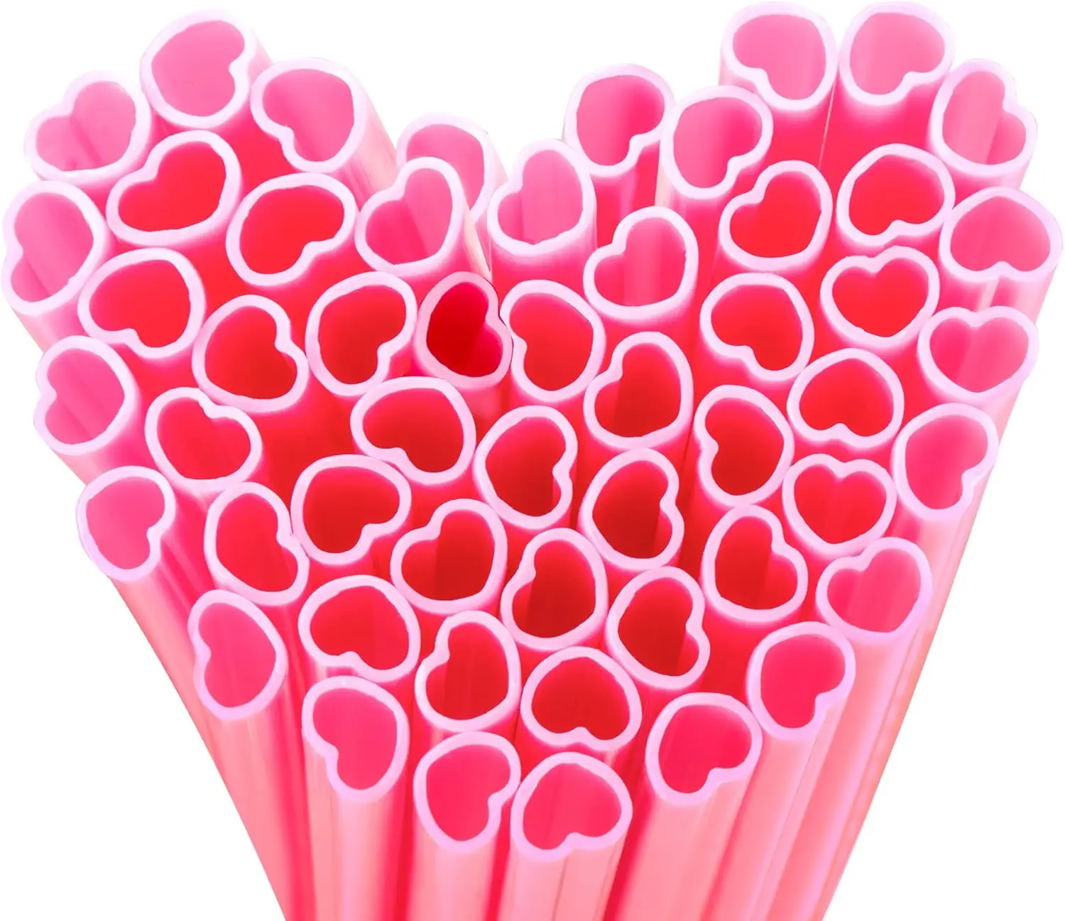 

50pcs Heart-Shaped Pink Straws, 8mm Individually Wrapped for Parties, Weddings & Brunches