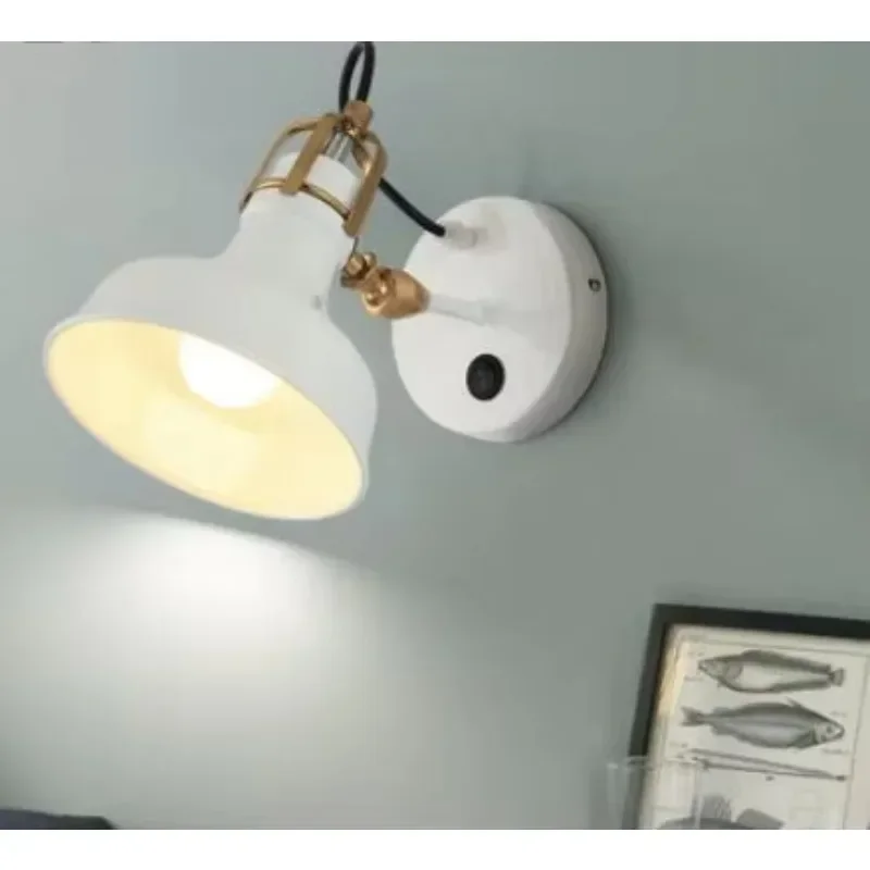 

American country style loft industrial wind simple rocker arm white retro living room bedroom bedside wall lamp