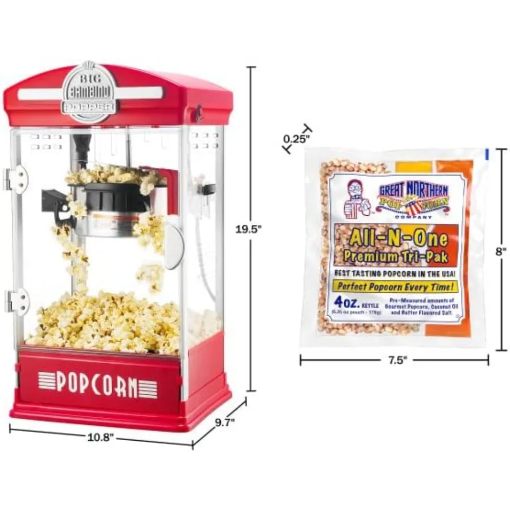 Popcorn Machine, 4 Oz Kettle with 24-Pack of Pre-Measured Popcorn Kernel Packs, Scoop, and Serving Cups