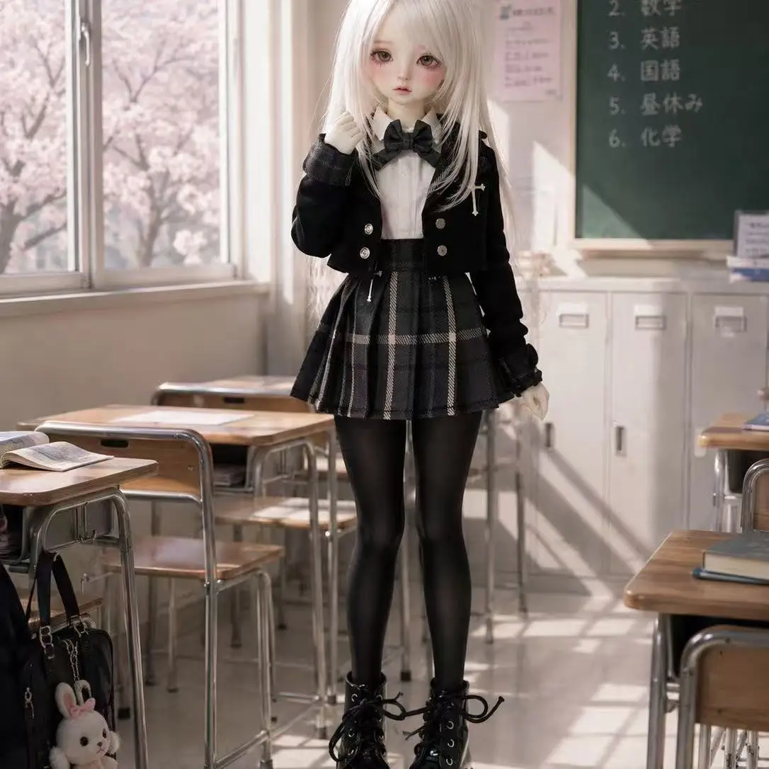 1/4Bjd Doll Clothes Jk School Uniform Ruffle Skirt Set Coat+Shirt+Skirt+Socks+Tie Girl Dress Up Game Doll Accessories No Doll