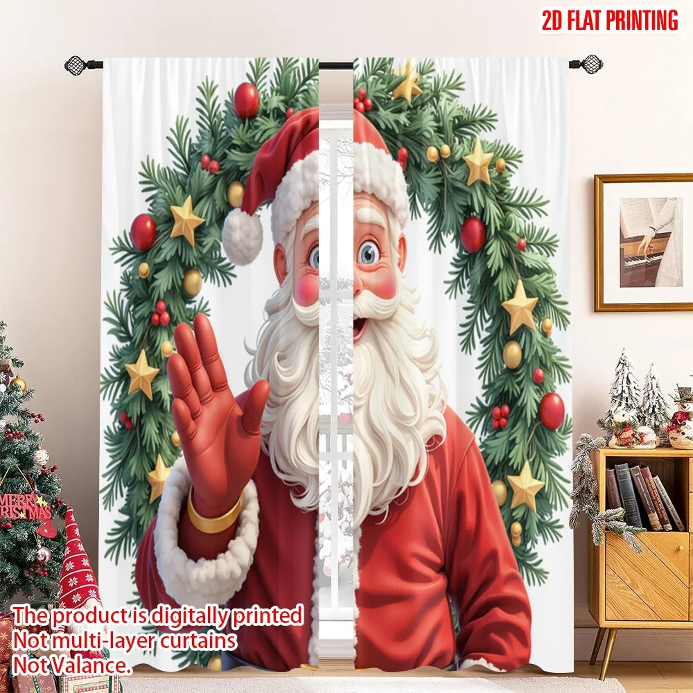 

2pcs 2D flat printing Merry Christmas Drapes Santa Claus Christmas Wreath Polyester Without Electricity Festive Holiday Perfect