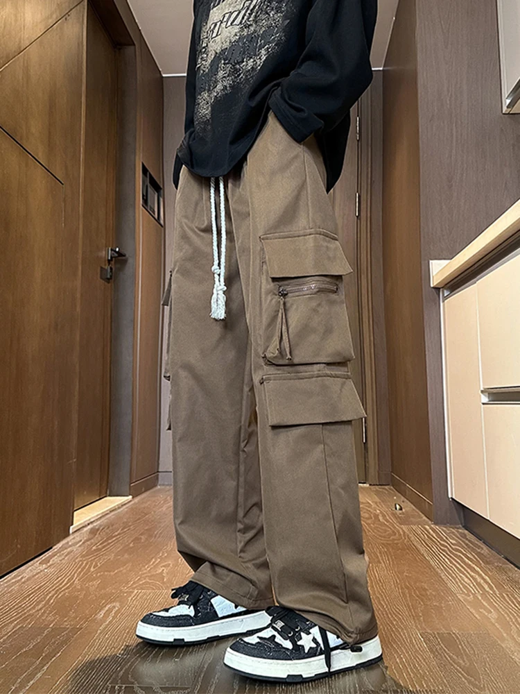 

Мужские брюки карго, весна 2024, новинка, американский стиль, свободные прямые повседневные брюки с большими карманами, удобные, свободного кроя