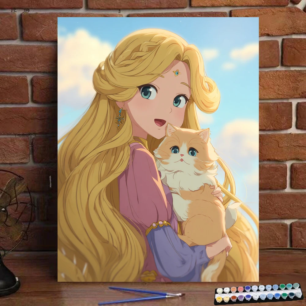 

Картина по номерам, блондинка принцесса с котенком, цифровая картина ручной работы для взрослых и детей, подарок, украшение на стену D