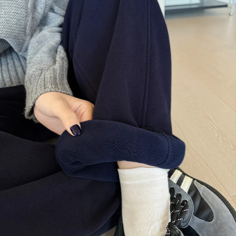 Tiktok Magic Oli Velvet Fleece-Lined Sports Women's Autumn Winter New Slimming Sweatpants Wide-Leg Pants