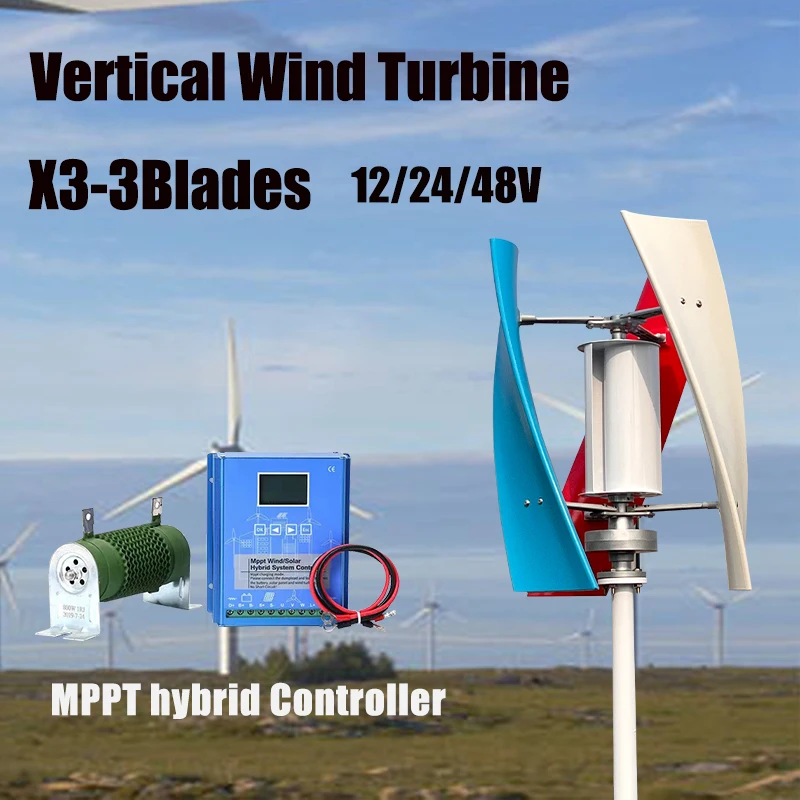 3 Blades Wind Turbine 48v Vertical Axies Wind Generator For Homeuse Small Windmill Free Energy With MPPT Charge Controller