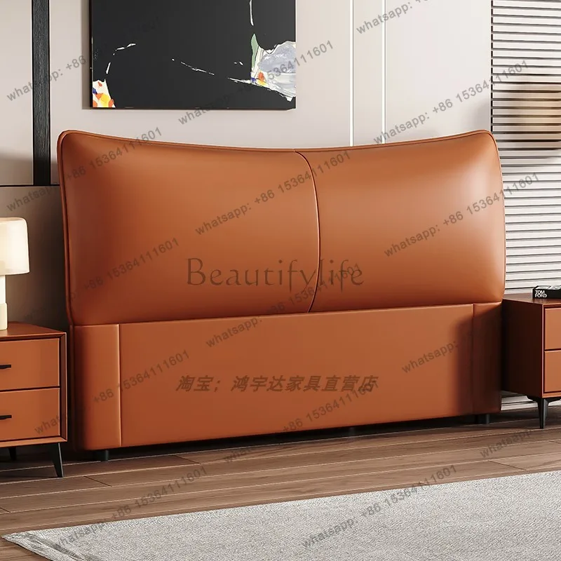 Light luxury new leather bedside soft bag backrest board solid wood small apartment backrest floor ultra-thin bedside