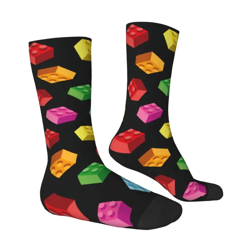 Custom Funny Men's Building Blocks Pattern Dress Socks Unisex Comfortable Warm 3D Printed Crew Socks