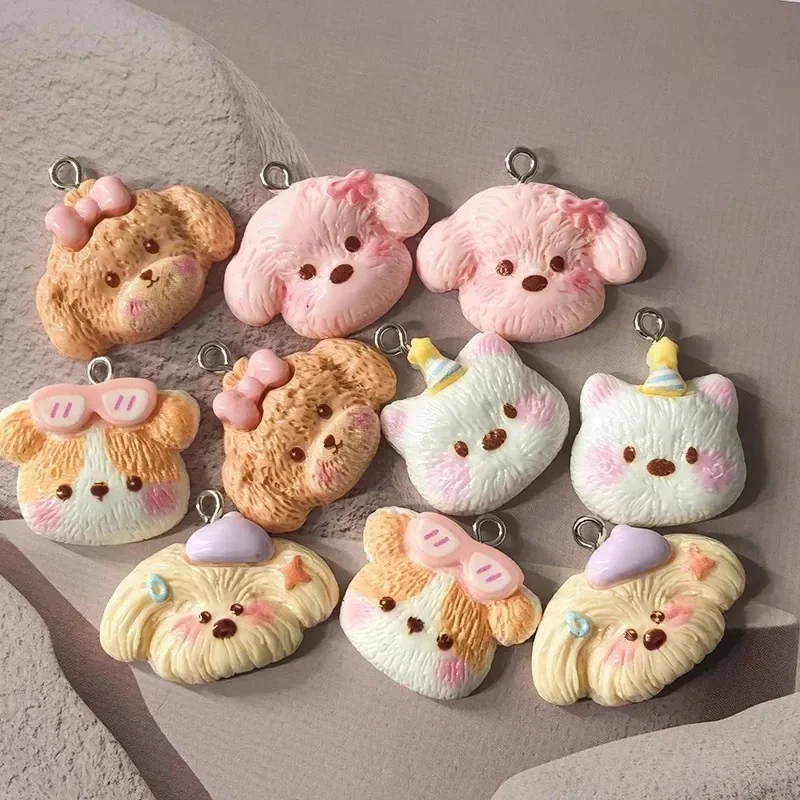 10Pcs/Pack Tiny Dog Head Resin Charms Adorable Kawaii Puppy Pendants Multi-purpose DIY Craft Findings for Jewelry & Keychain