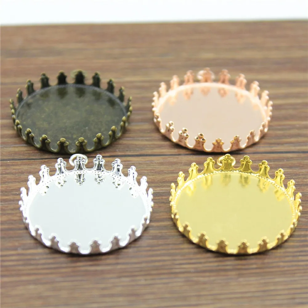 WYSIWYG 10pcs 6 Colors Fit 15/20/25mm Glass Cabochon Crown Edge Cameo Base Setting, DIY Pendant Tray Blank