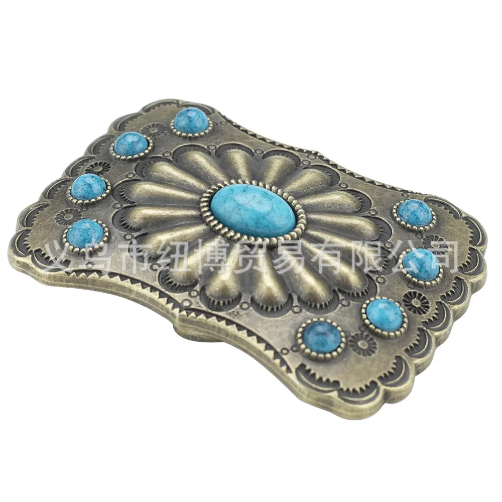 Woman Bronze Colored Gemstone Flowers Belt Buckle