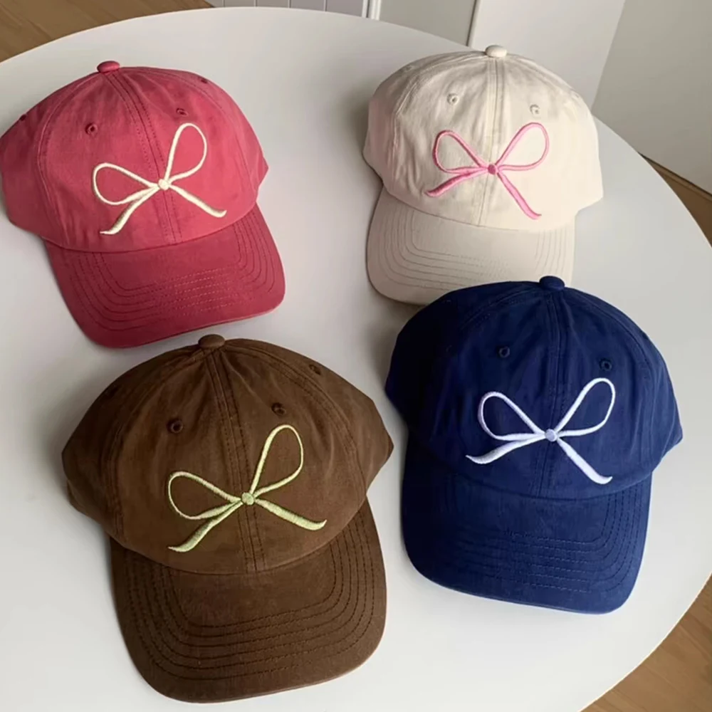 

Bowknot Embroidered Baseball Caps Women Summer Outdoor Anti-Uv Sunhat Ins Korean Snapback Cap Travel Sports Peaked Cap Gorras