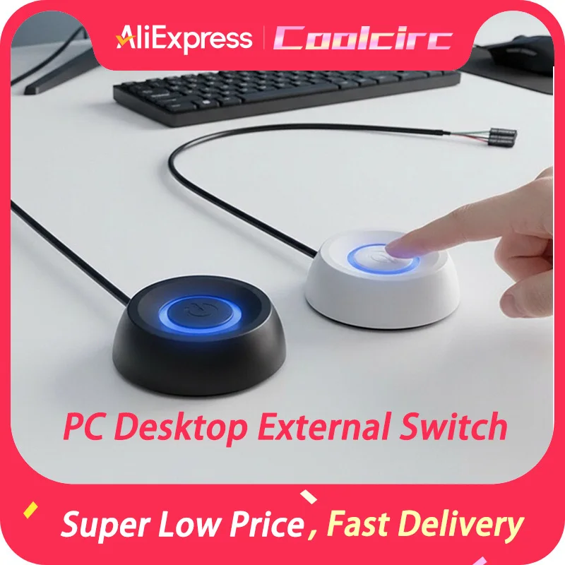COOLCIRC Computer Desktop External Switch Blue LED Light PC Motherboard External Start Power On/Off Button For Home Office ﻿