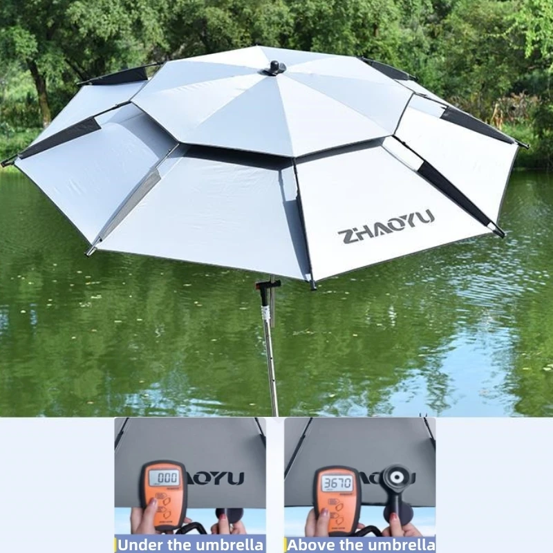 Imagem -06 - Guarda-chuva de Pesca ao ar Livre Atualizado Ajustável Grande Dupla Camada Espessa Dobrável Guarda-sol de Praia 2.0 m 2.2 m 2.4 m 2.6m