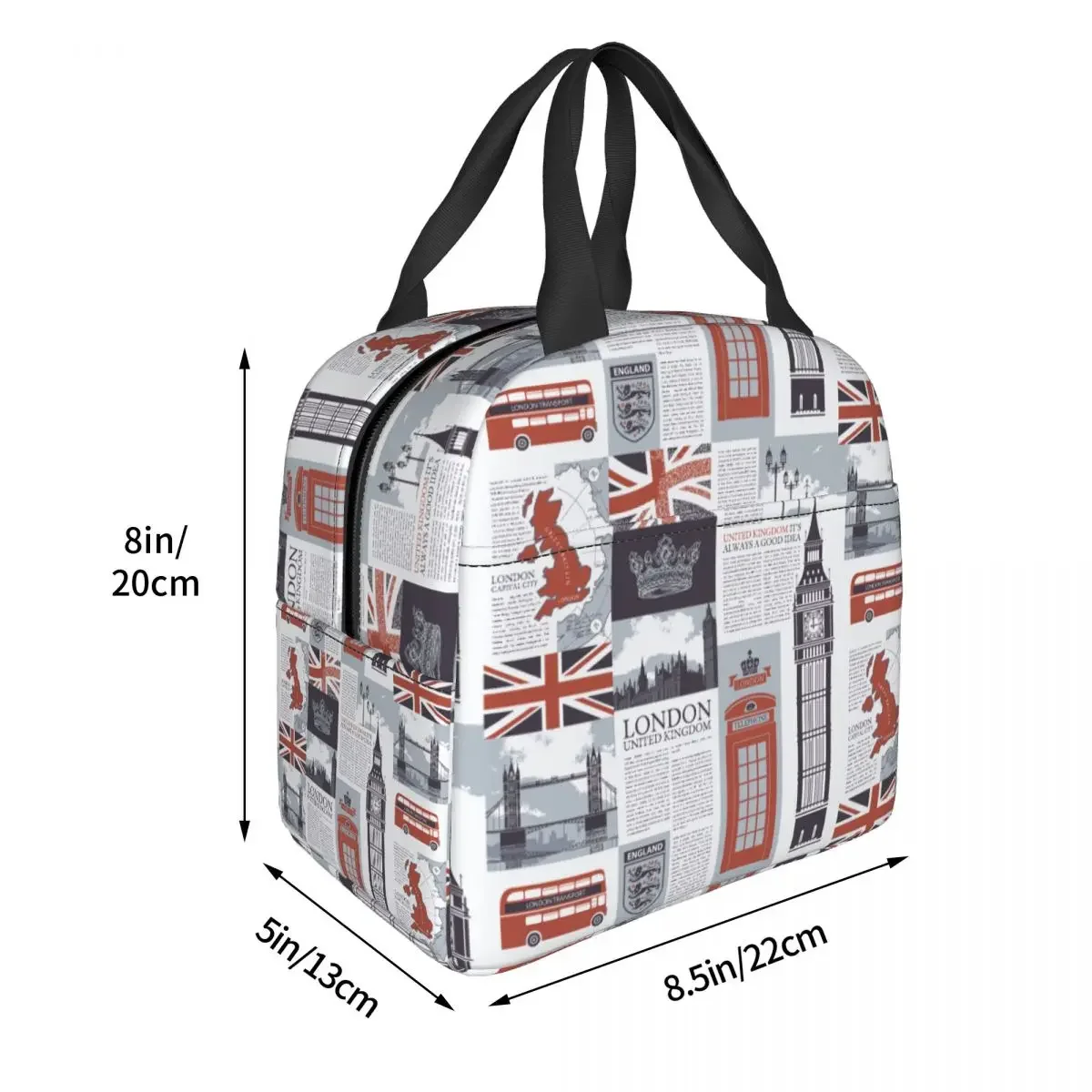 United Kingdom London Pattern Thermal Insulated Lunch Bag Women UK British Logo Portable Lunch Tote for School Food Bento Box