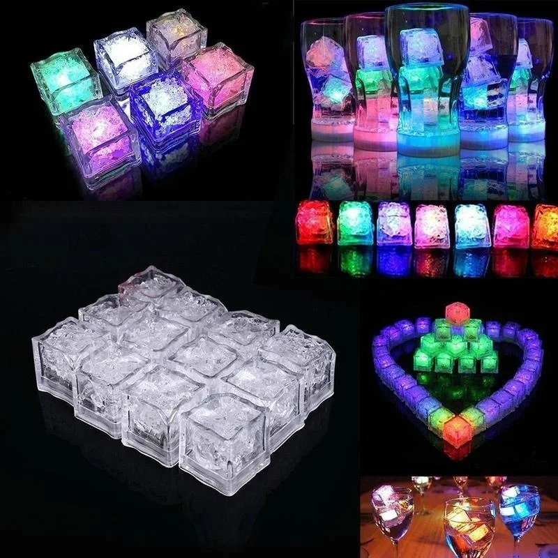 Portable Color Changing LED Ice Cubes Submersible Induction Flashing Lamp Multicolor Glow Ice Cube For Holiday Bar Event Decor