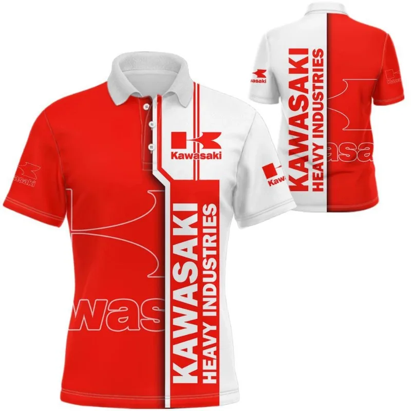 

2025Summer New Men's 3D Printed Polo Shirt Kawasaki Motorcycle Men's Polo Shirt Street Leisure Fashion Sport Polo Shirt with But