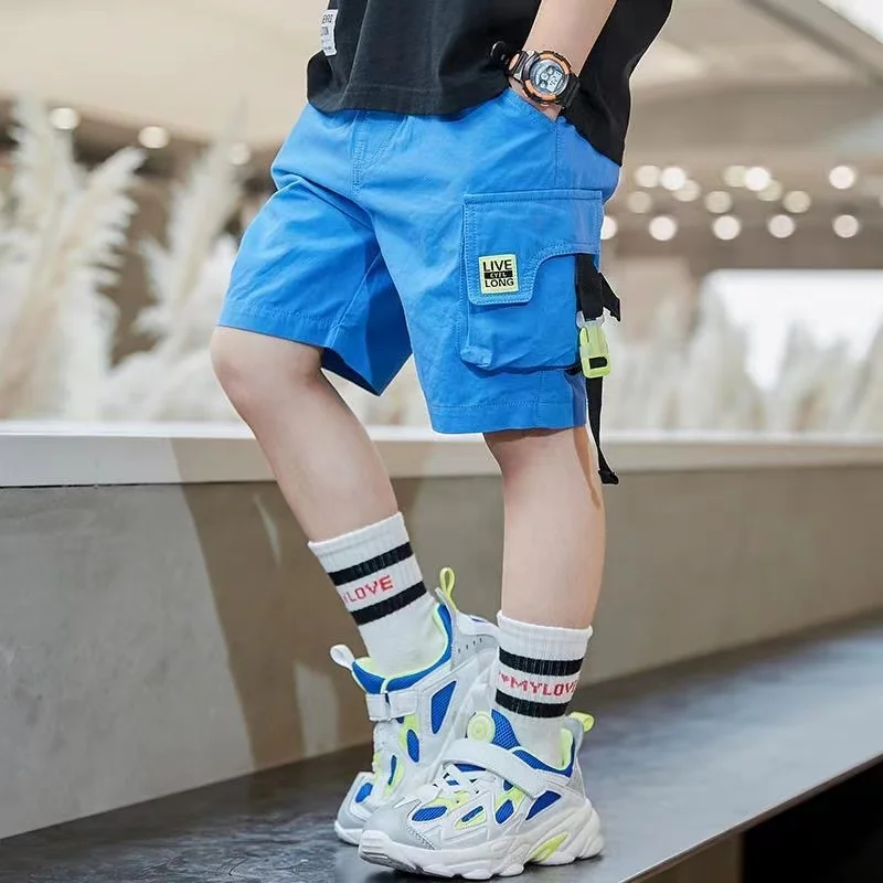 Boys Summer Pants Thin Pure Cotton Split Pants 2024 Summer New Children\'s Baby Korean Edition Work Shorts Trendy