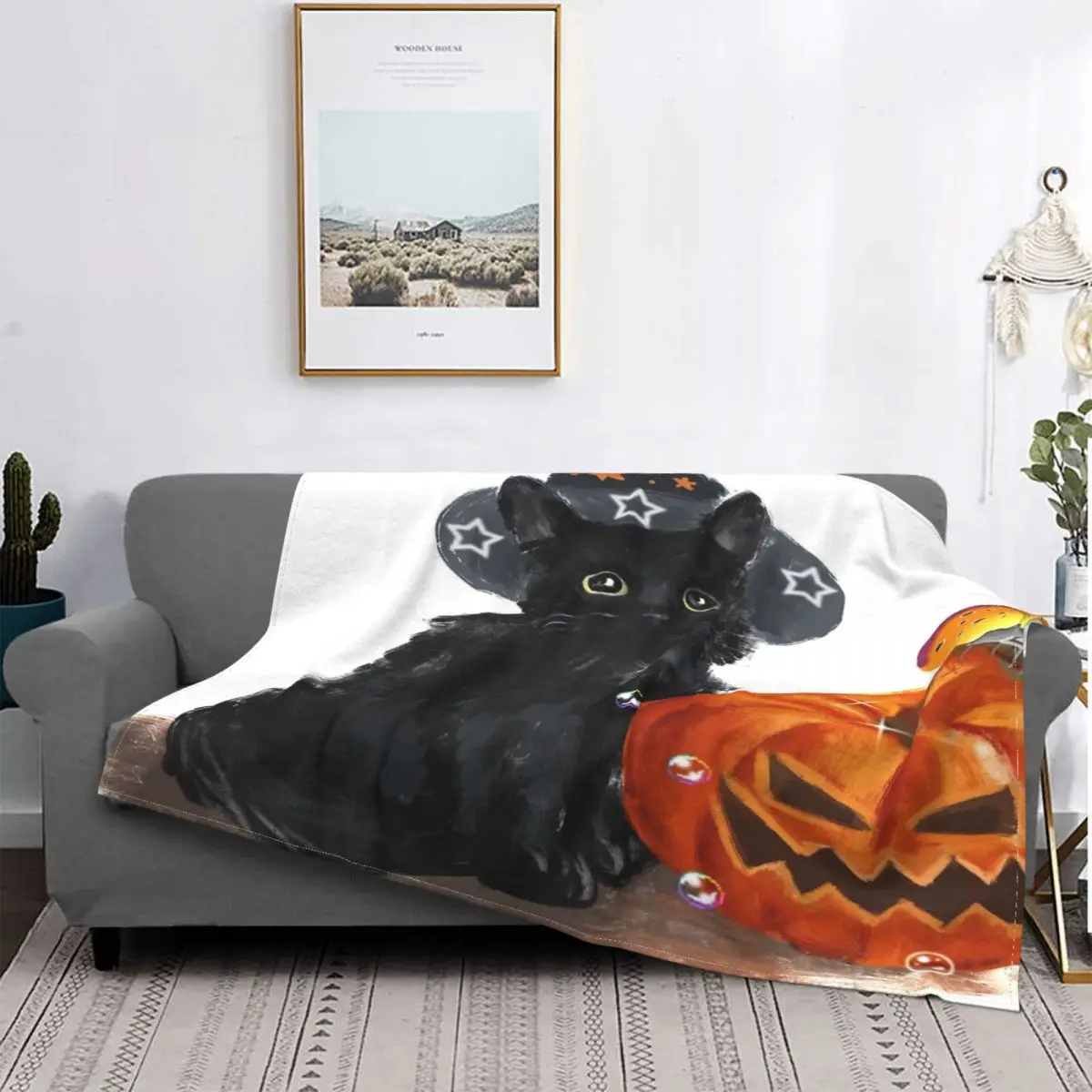 

Manta de Halloween de gato bonito, colcha de cama a cuadros, colcha de verano, manta receptora