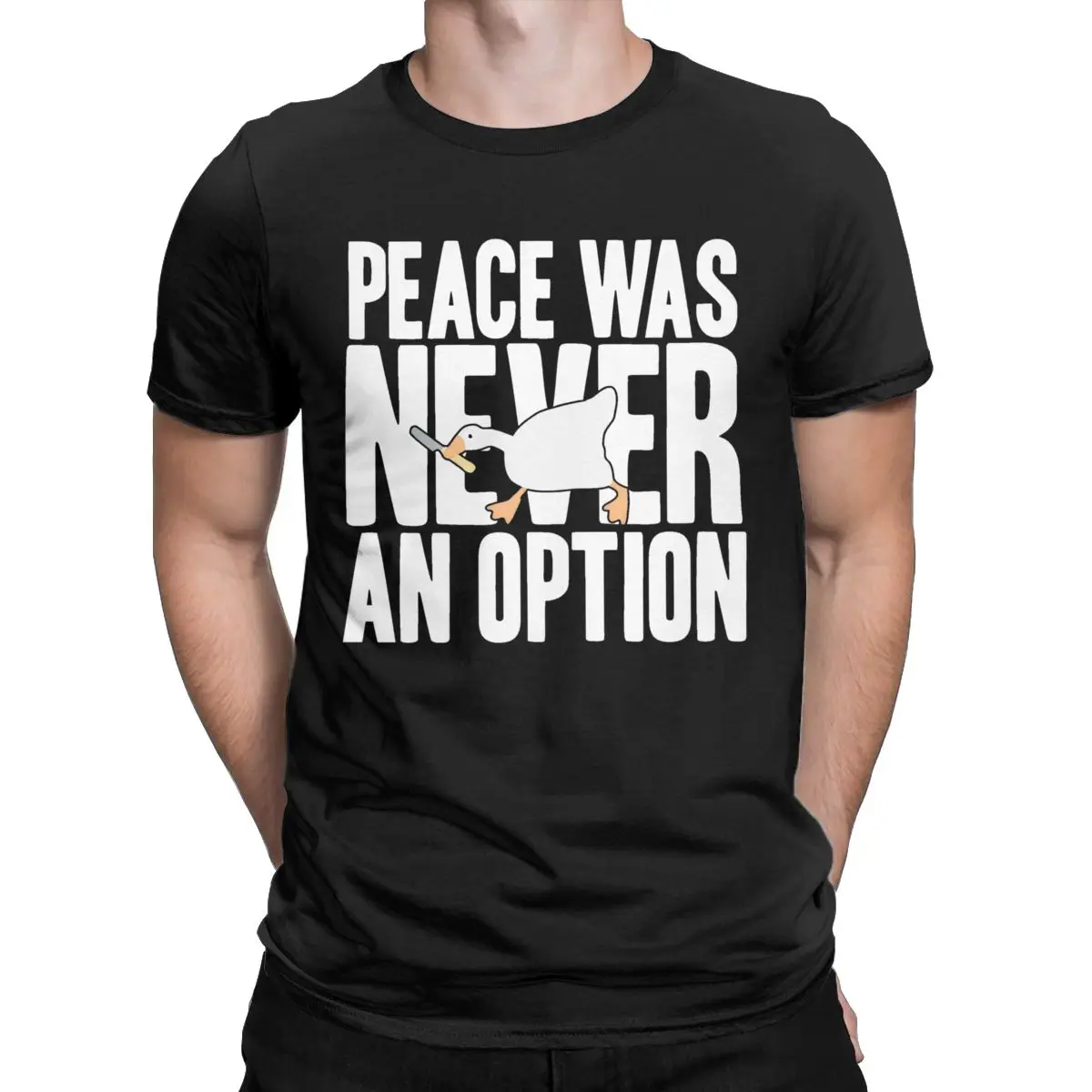 Funny Untitled Goose Peace Was Never An Option T-Shirts for Men Round Neck 100% Cotton T Shirt Funny Short Sleeve Tees Plus Size