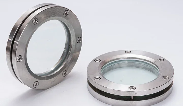 Carbon steel 4-way flange glass sight glass carbon steel through water flow indicator cross-pass window sight cup