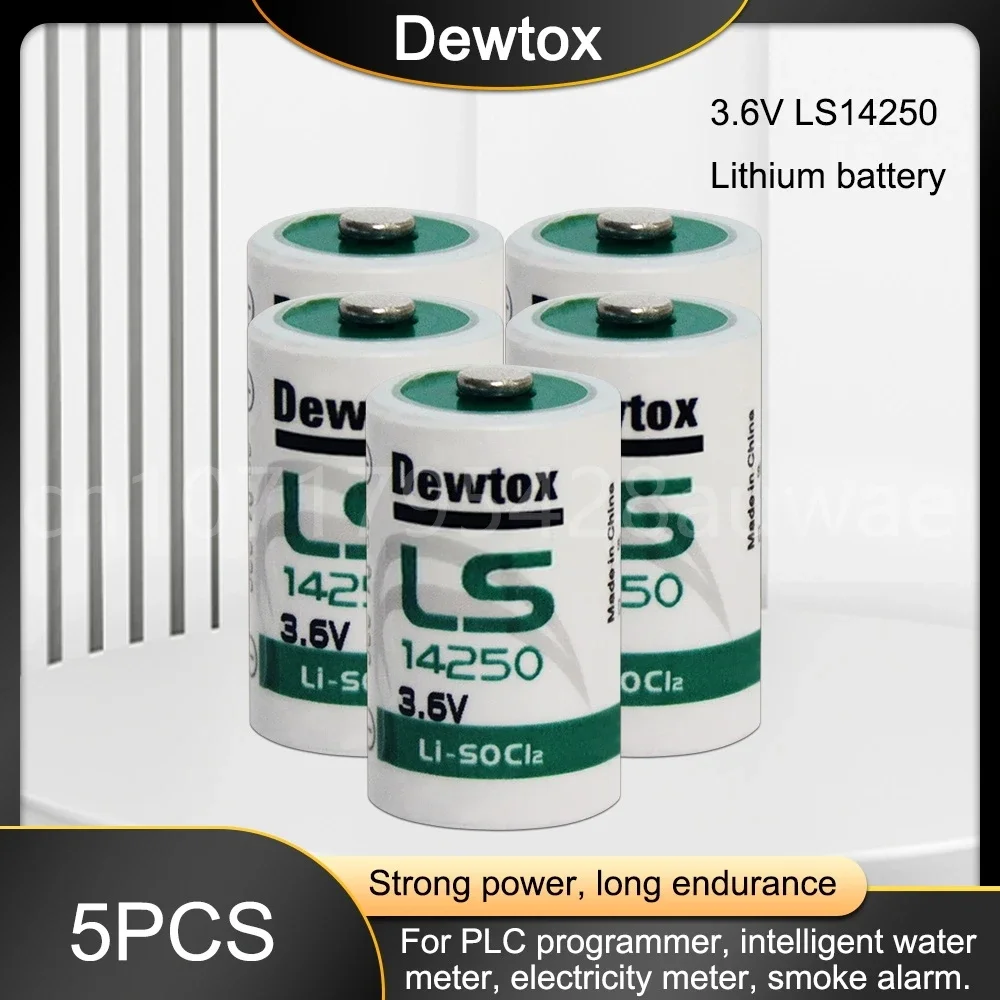 5PCS Dewtox LS14250 L14250 ER14250 14250 1/2AA TL-5902 3.6V Lithium Battery for PLC CNC Machine Tools Gas Meter Real Time Clock