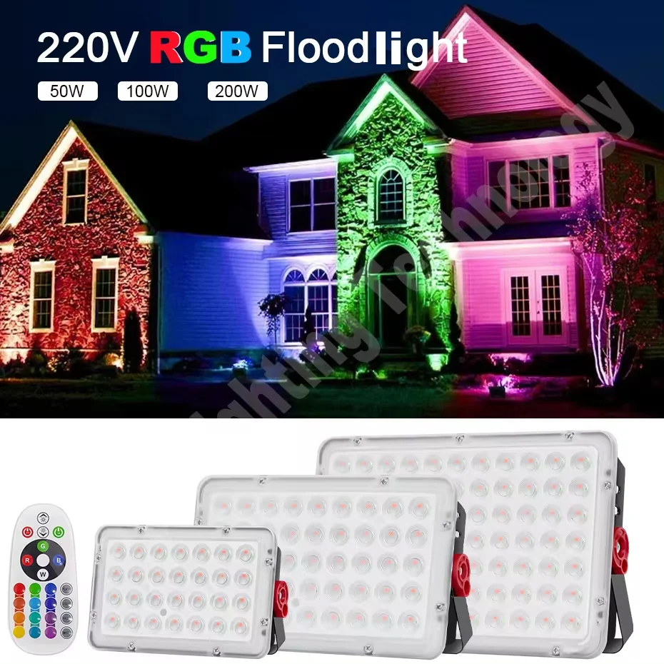 

200W 100W 50W AC 220V RGB LED Floodlight Reflector IP66 Waterproof Spotlight Lamps Landscape Outdoor Lighting RGB Street Light