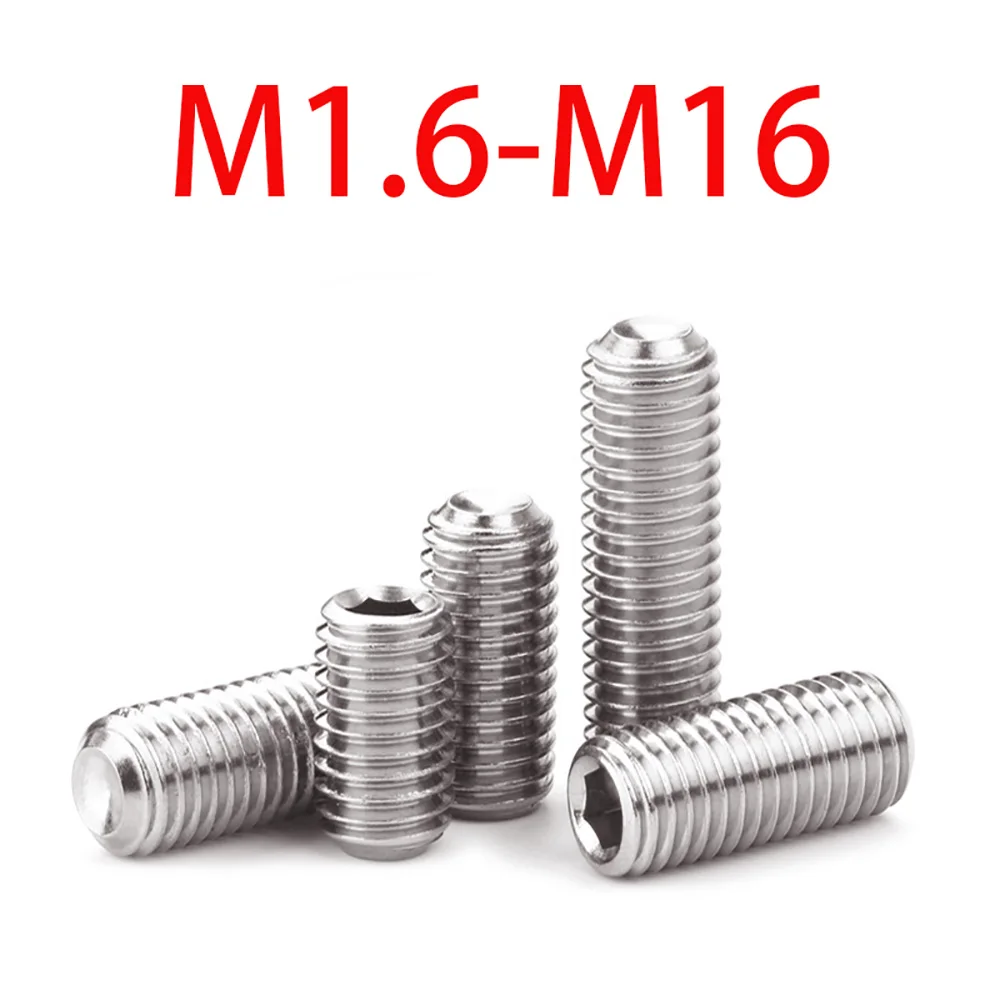 304 Stainless Steel Headless Hex Socket Grub Screws Cup Point Set Screws M1.6-M14 Multiple Sizes Machine Positioning Hardware