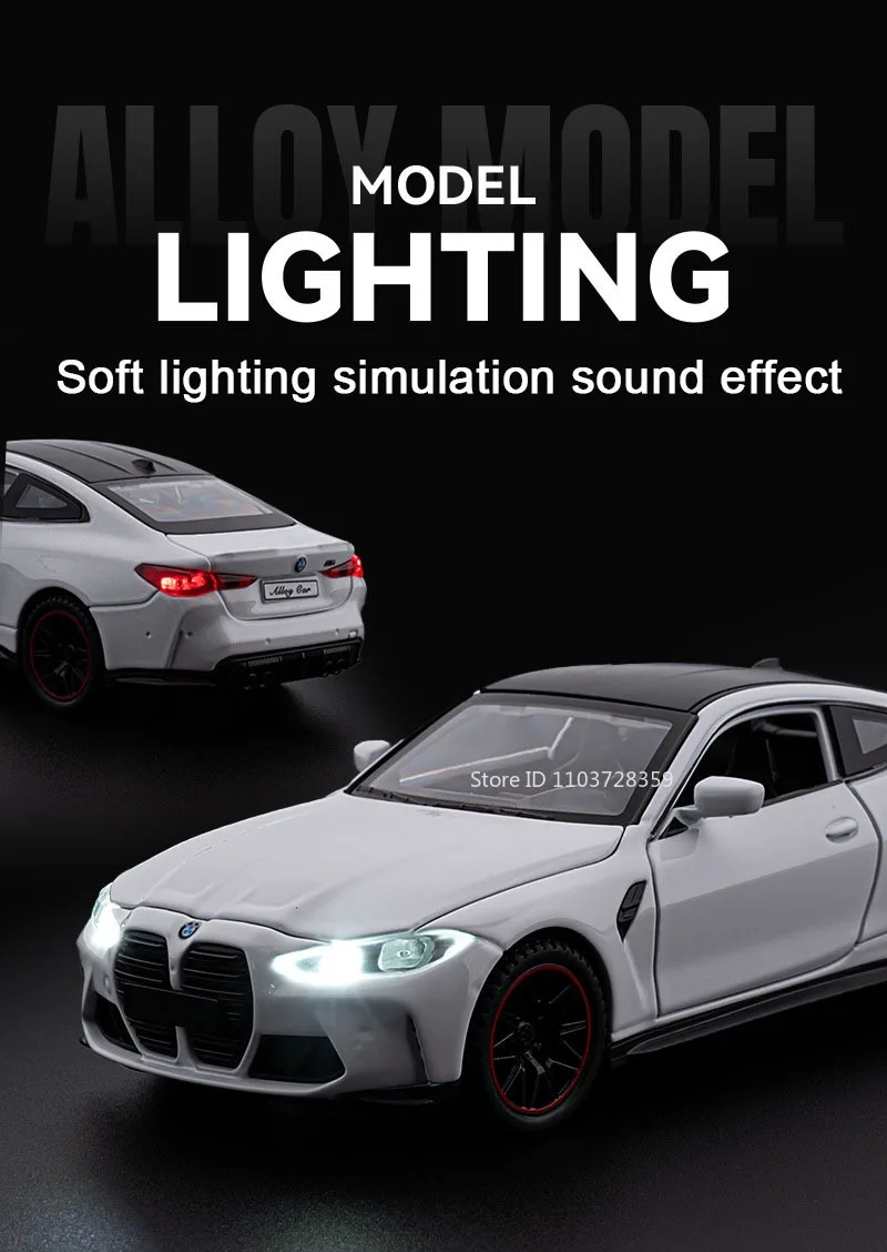 1:32 M4 320I Simulation Auto Modell Spielzeug Metall Diecast Türen Geöffnet Sound Licht Zurückziehen Gummi Reifen Ornament Fahrzeuge für Kinder – Detail 6