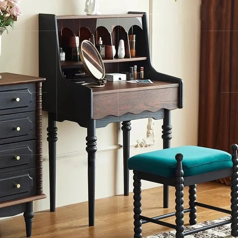 

European Vintage Vanity Table Black System Garden Storage Makeup Dressing Table Bedroom Luxury Penteadeira Trendy Furniture
