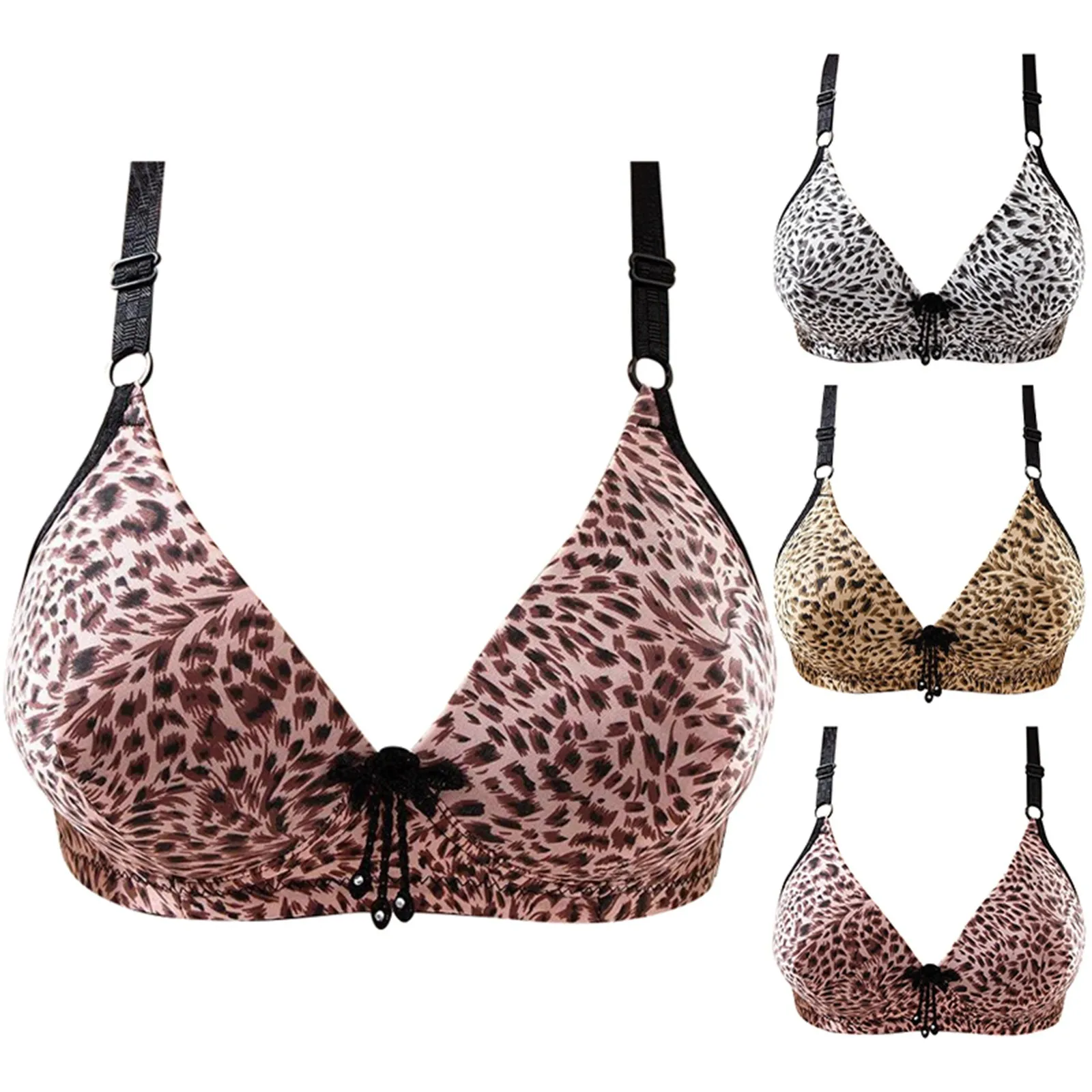 Women\'s Leopard Print Fashion Sexy Bra Thin Plus Size Push Up Pair Sag Underwear No Underwire Womens Bras Comfortable Push up