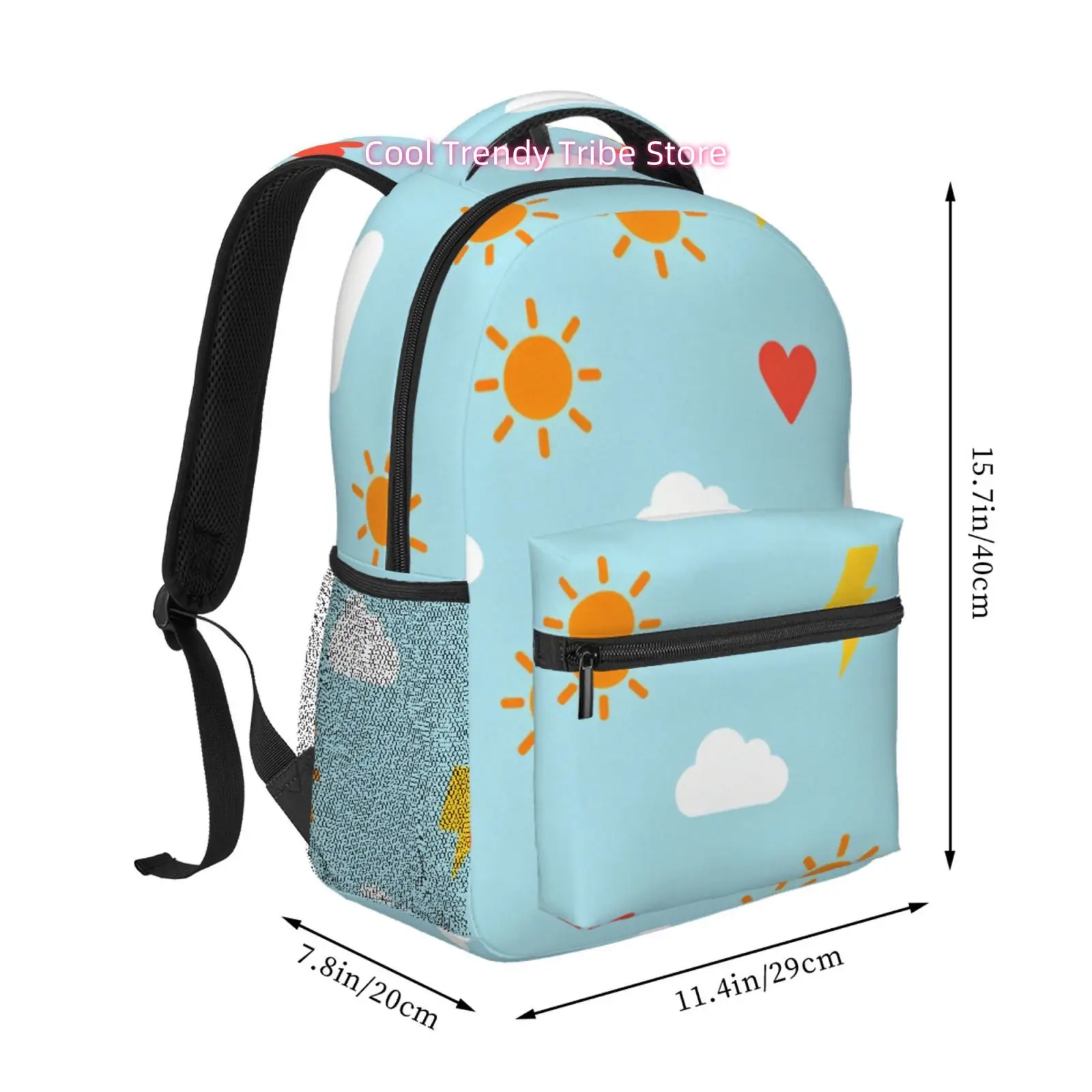 Light Blue Sky with Sun and Cloud Print Adult Backpack, Oxford Cloth Adjustable Shoulder Strap Casual Travel Bag for Women, Grea