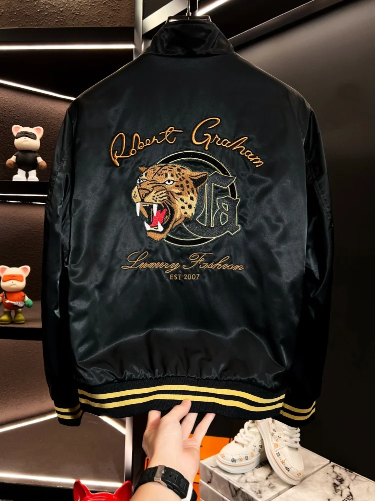 

Men's Embroidered Cotton Jaet Casual Stand Collar Lightweight Luxury Cotton Inserted Autumn Winter New Sle Streetwear