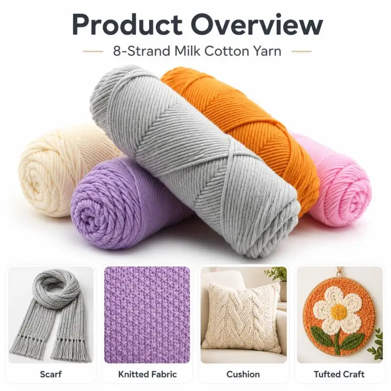 100g/Knäuel 8-fädiges DIY-Milchbaumwollgarn Handgemachtes Strickgarn Weiches und warmes Baumwollgarn Wollgarn zum Handstricken und Häkeln – Detail 1
