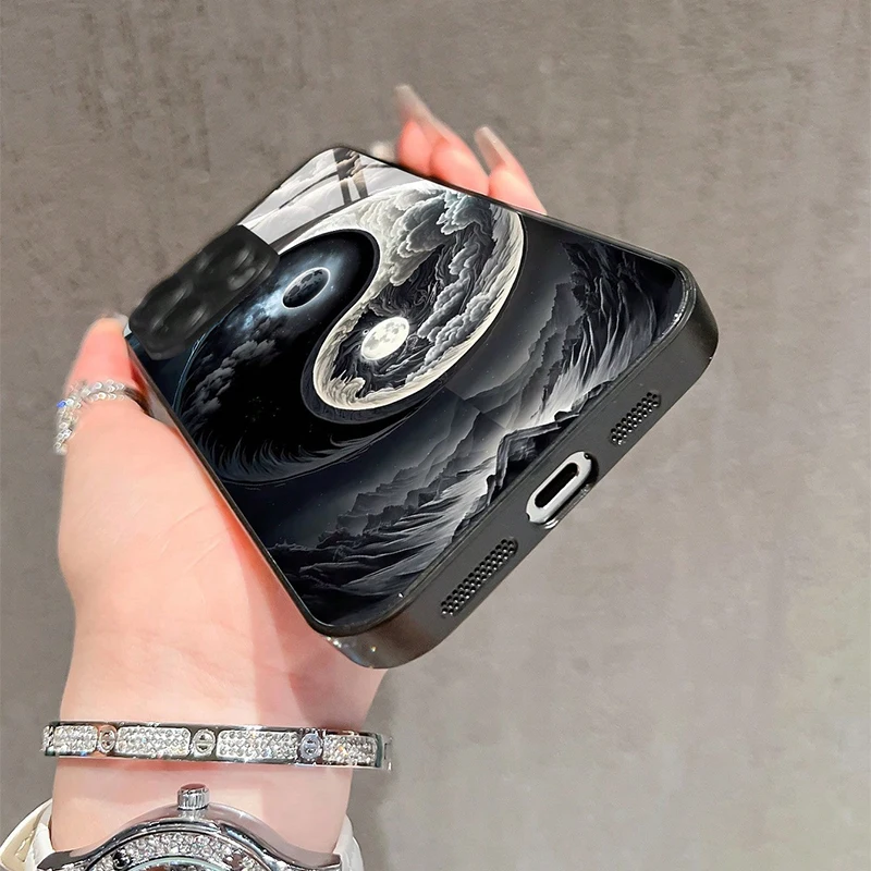 يين يانغ باغوا تشكيل نمط الزجاج المقسى جراب هاتف آيفون 17 برو ماكس 16 15 14 13 12 11 17Air 16E 7 Plus XR XS غطاء #5