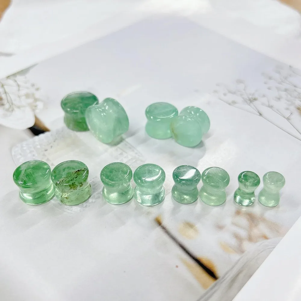Grüne Kristall-Ohrstöpsel, Tunnel, Ohrringe, transparenter Naturstein, Sattel, doppelt ausgestellter Körperpiercing-Schmuck, 20 mm – Detail 5