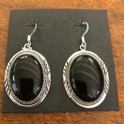 New Vintage Fashion Silver Color Large Black Onyx Stone Hoop Stud Earrings Endless Earrings for Women