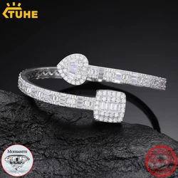 TUHE Unisex Luxury Geometric Shape Moissanite Bracelet 925 Silver Fine For Women Men Hip Hop Jewelry
