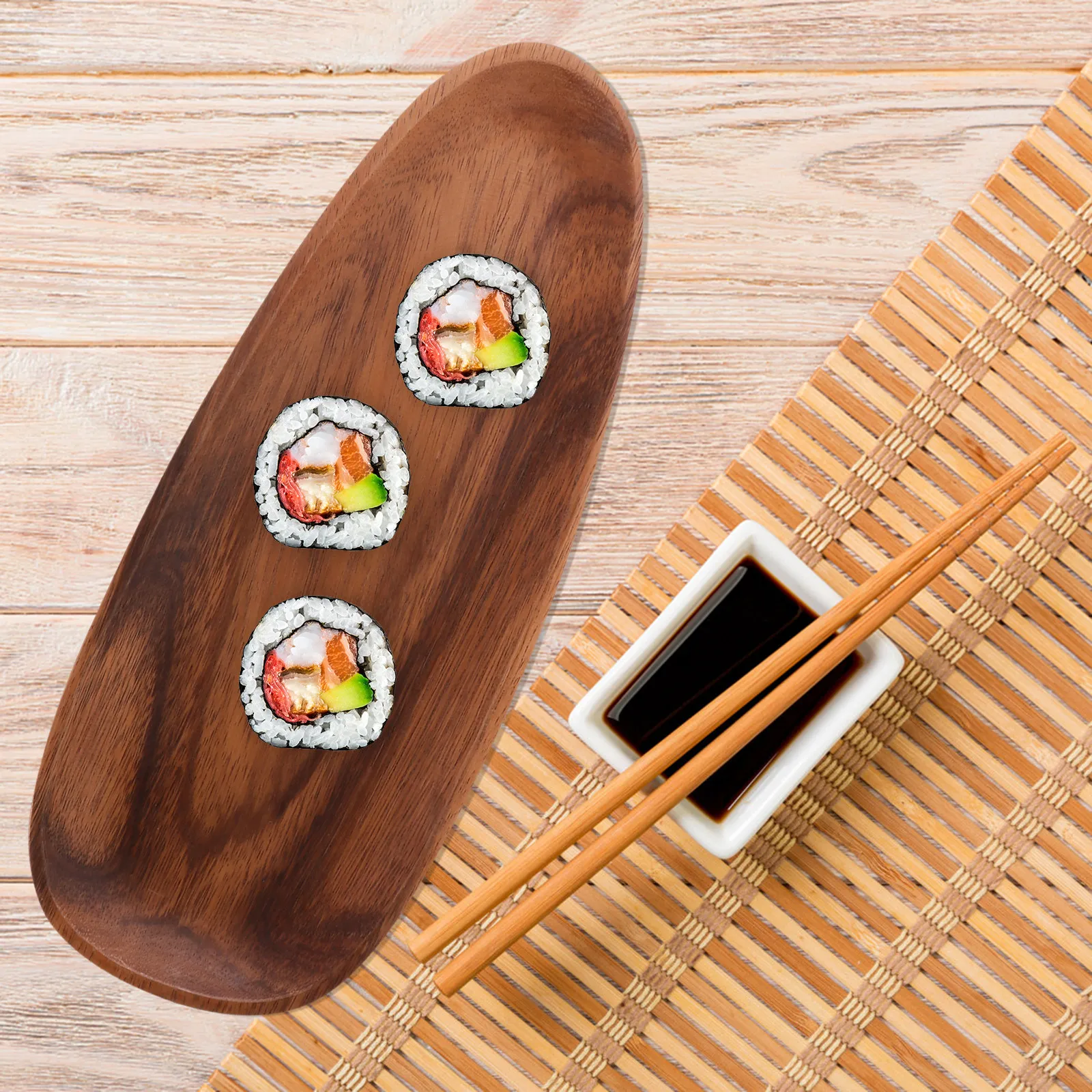 

Деревянное блюдо для суши неправильной формы, премиум-класса, для ресторанов, отелей, вечеринок, поднос для подачи еды, в японском стиле, декоративный поднос для закусок
