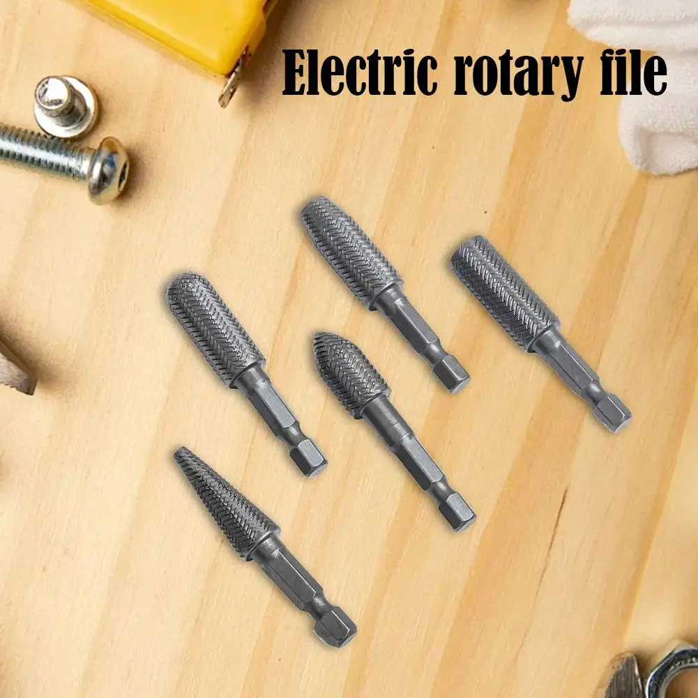 5-teiliges 6-mm-Schaft-Elektro-Rotationsfeilen-Set, texturierte Stahlfeilen zum Schleifen und Polieren von weichem Metall, Zubehör für Elektrowerkzeuge – Detail 7