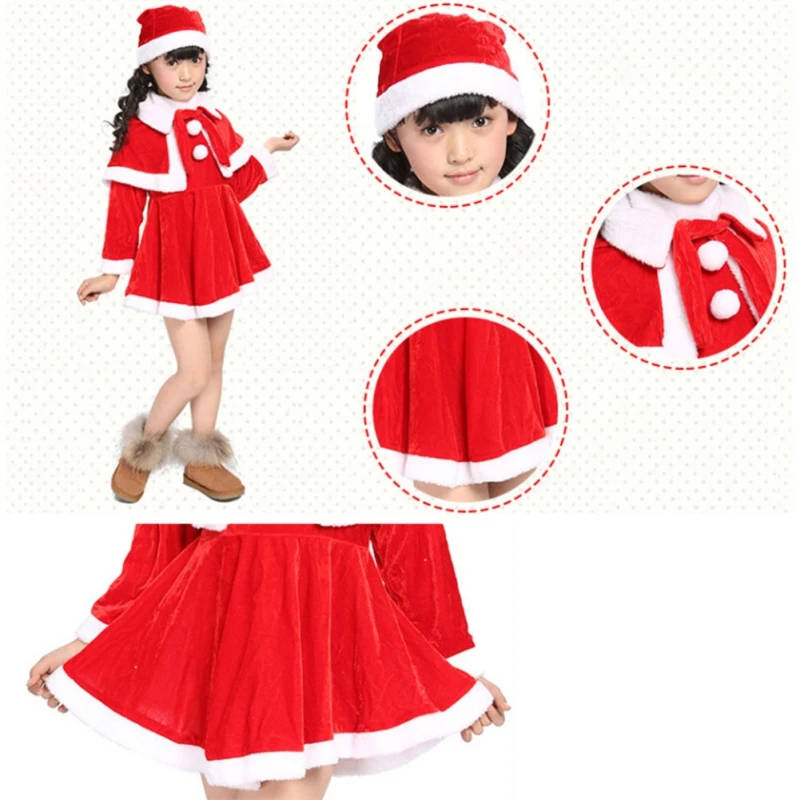 Costumi di natale bambini vestono ragazzi ragazze che eseguono vestiti Set vestiti di babbo natale cappello + mantello + gonna vestito o cappello +