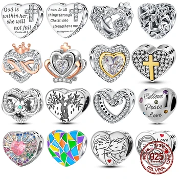 925 argent Sterling Rose amour famille couronne croix perles pendentif breloque ajustement 4MM trou diamètre Bracelet bricolage perle faisant des bijoux cadeau