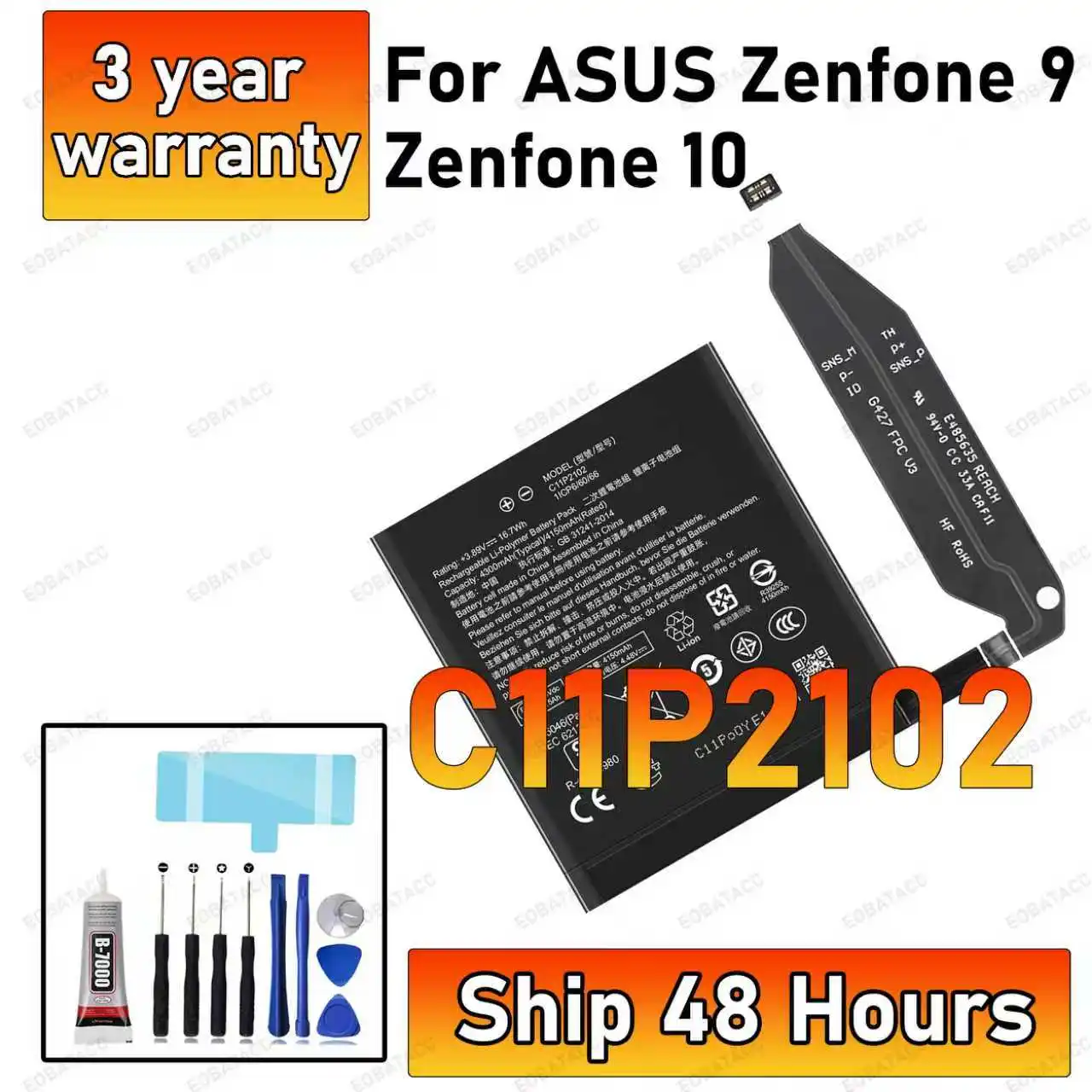 

100% New High Quanlity C11P2102 Battery for ASUS Zenfone 9 /Zenfone 10 ZS696KS Phone Battery +Free Tools