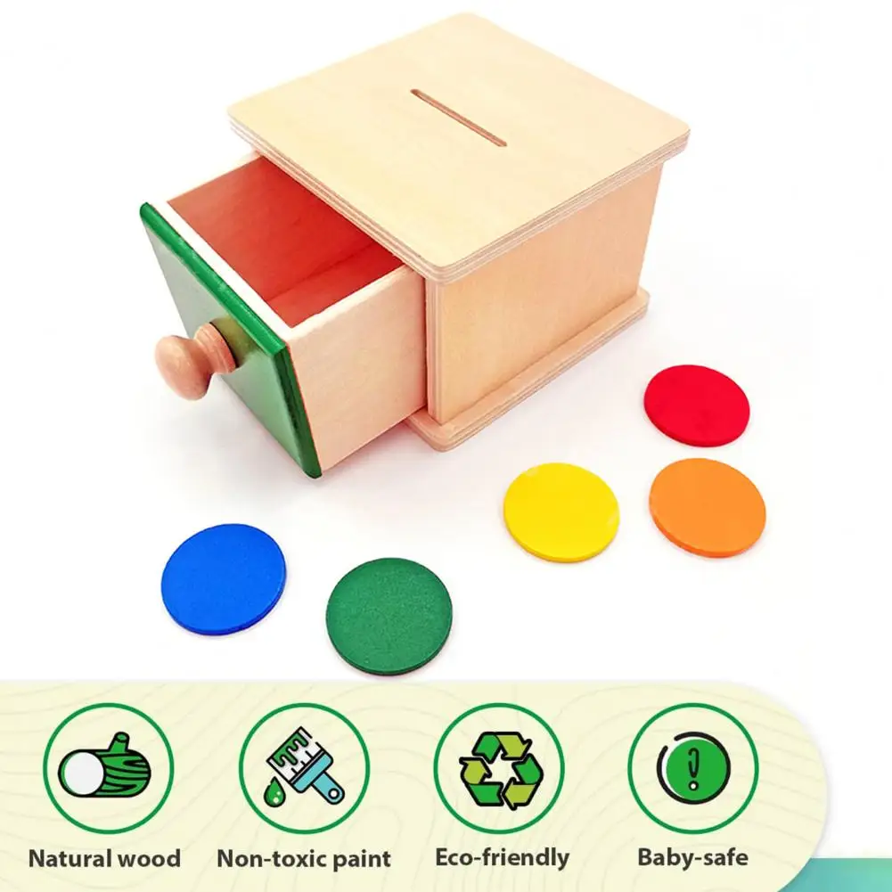 Toddlers Drawer Box Toy Drawer Box Toy Educational Toy for Toddlers Wooden Drawer Box with Colorful Balls Coins Fine for Boys