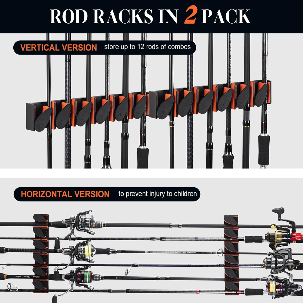 Goture 6-Rod Rack Wall Mount Fishing Rod Holders Vertical Sturdy Space Saving easy install Pole Holder Fishing Accessories