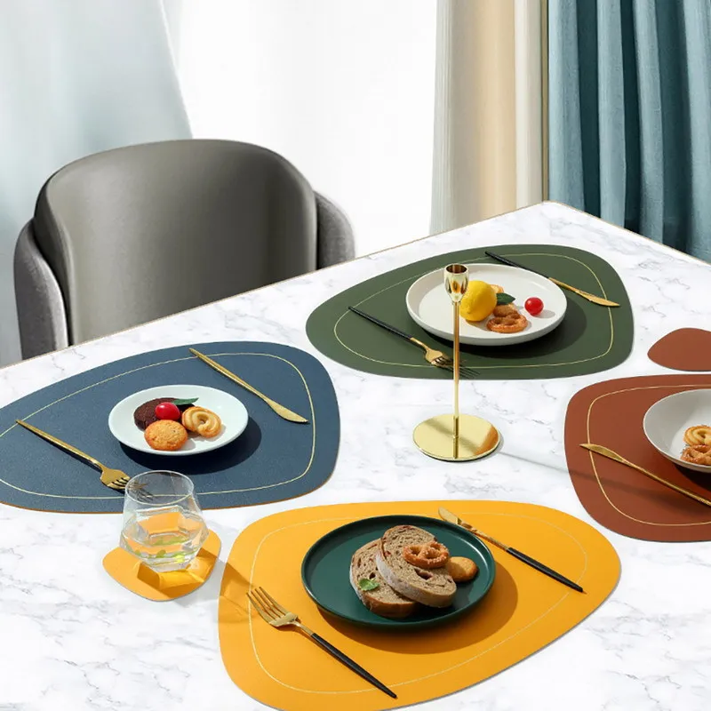 Leather Placemat Coaster Table Pads PVC Irregular Plate Mat Oil-proof Table Placemats for Kitchen Dining Hotel Table Decoration - Image 3